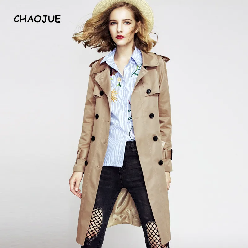 

CHAOJUE Brand Young Women Coat London High Quality Khaki Long Trench British Ladies Knit Coats Plus Size Loose Outwear as Gift