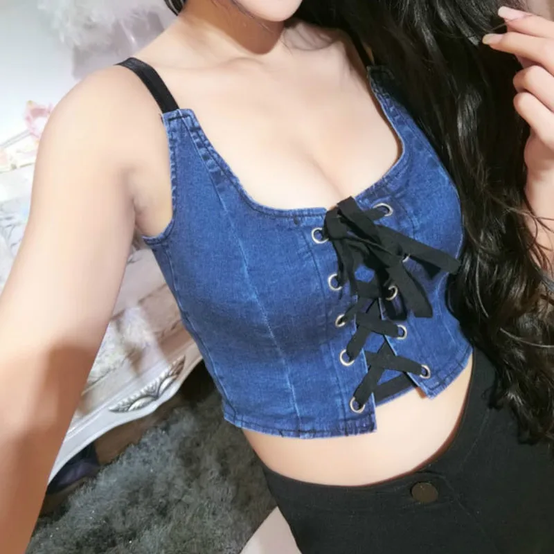 2019 Women's Fashion Denim Vest Sexy Lace-up Sleeveless Top Female Summer Crop Top Free Shipping
2019 Women's Fashion Denim Vest Sexy Lace-up Sleeveless Top Female Summer Crop Top Free Shipping