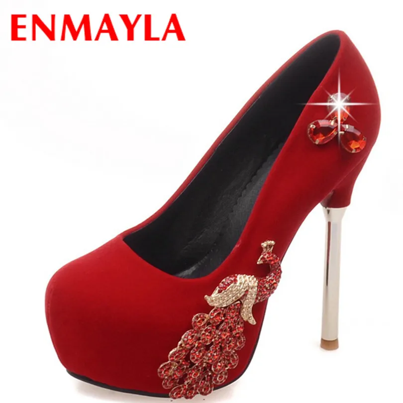 Фото Enmayla новинка 3 цвета красный свадебный ну вечеринку обуви горный хрусталь высокие
