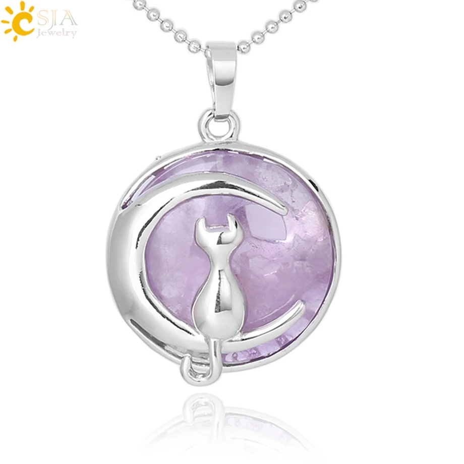 CSJA New Arrival Women Necklace Cat on Moon Natural Stone Crystal Suspension Pendants Hardshell Kitten Charms Jewellery F341
CSJA New Arrival Women Necklace Cat on Moon Natural Stone Crystal Suspension Pendants Hardshell Kitten Charms Jewellery F341