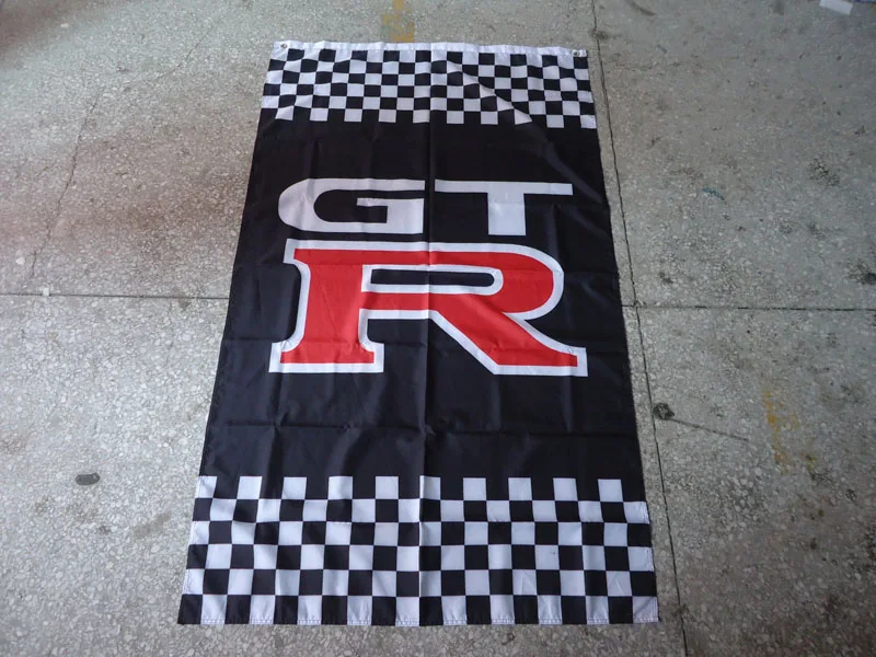 

free shipping 100% polyster nissan gtr vertical checkered flag for carnissan gtr banner, 90X150CM size,