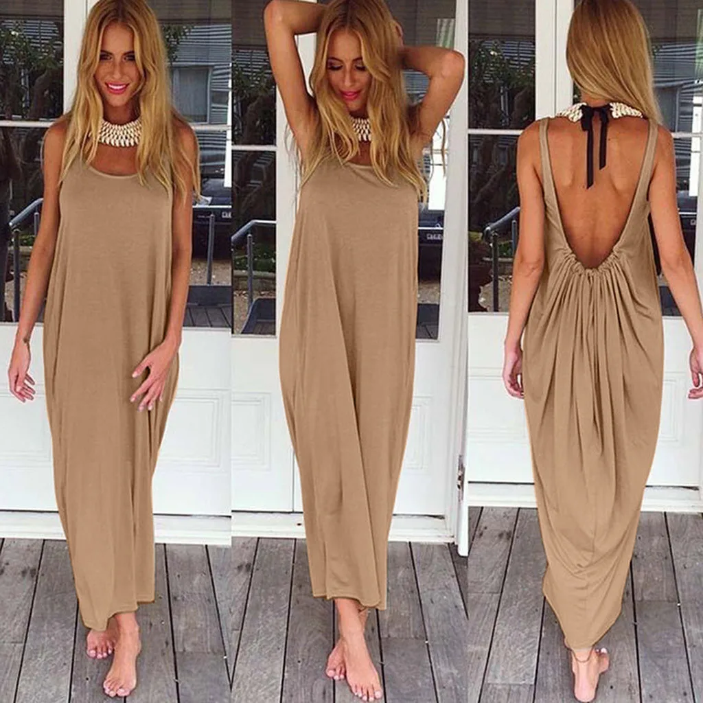 Womail Solid Color Polyester Material Loose Beach Casual Sleeveless Backless O-Neck Summer Hot Sale Dress Women 19APR03
Womail Solid Color Polyester Material Loose Beach Casual Sleeveless Backless O-Neck Summer Hot Sale Dress Women 19APR03