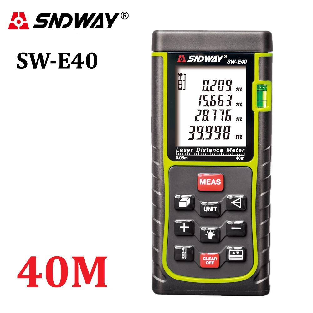 

SNDWAY SW-E40 RZ40 131ft Laser Rangefinder 40m Distance Meter Digital Laser Range Finder Tape Area-volume-Angle Tester tool