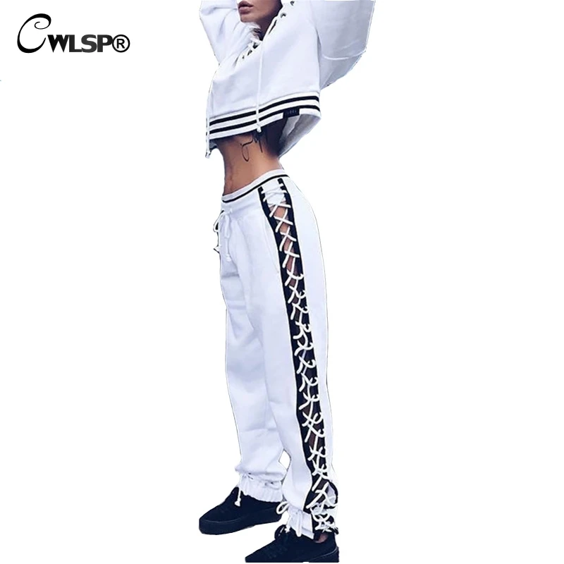 CWLSP Women Long Pants Side Cross Lace up Patchwork Sexy Sportswear Pants High Waist Drawstring Women pantalon femme QA1591
CWLSP Women Long Pants Side Cross Lace up Patchwork Sexy Sportswear Pants High Waist Drawstring Women pantalon femme QA1591