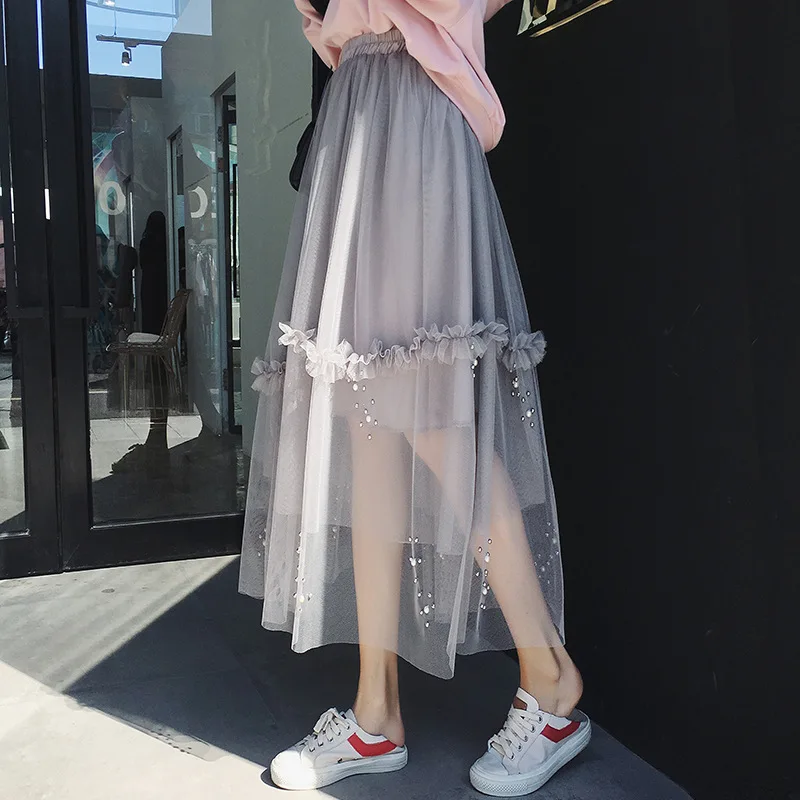 New Korean Skirts Womens long Tulle Skirt Beaded Fashion Wild Big Swing Star Mesh Skirt High Waist Pleated Saias Plus Size
New Korean Skirts Womens long Tulle Skirt Beaded Fashion Wild Big Swing Star Mesh Skirt High Waist Pleated Saias Plus Size
