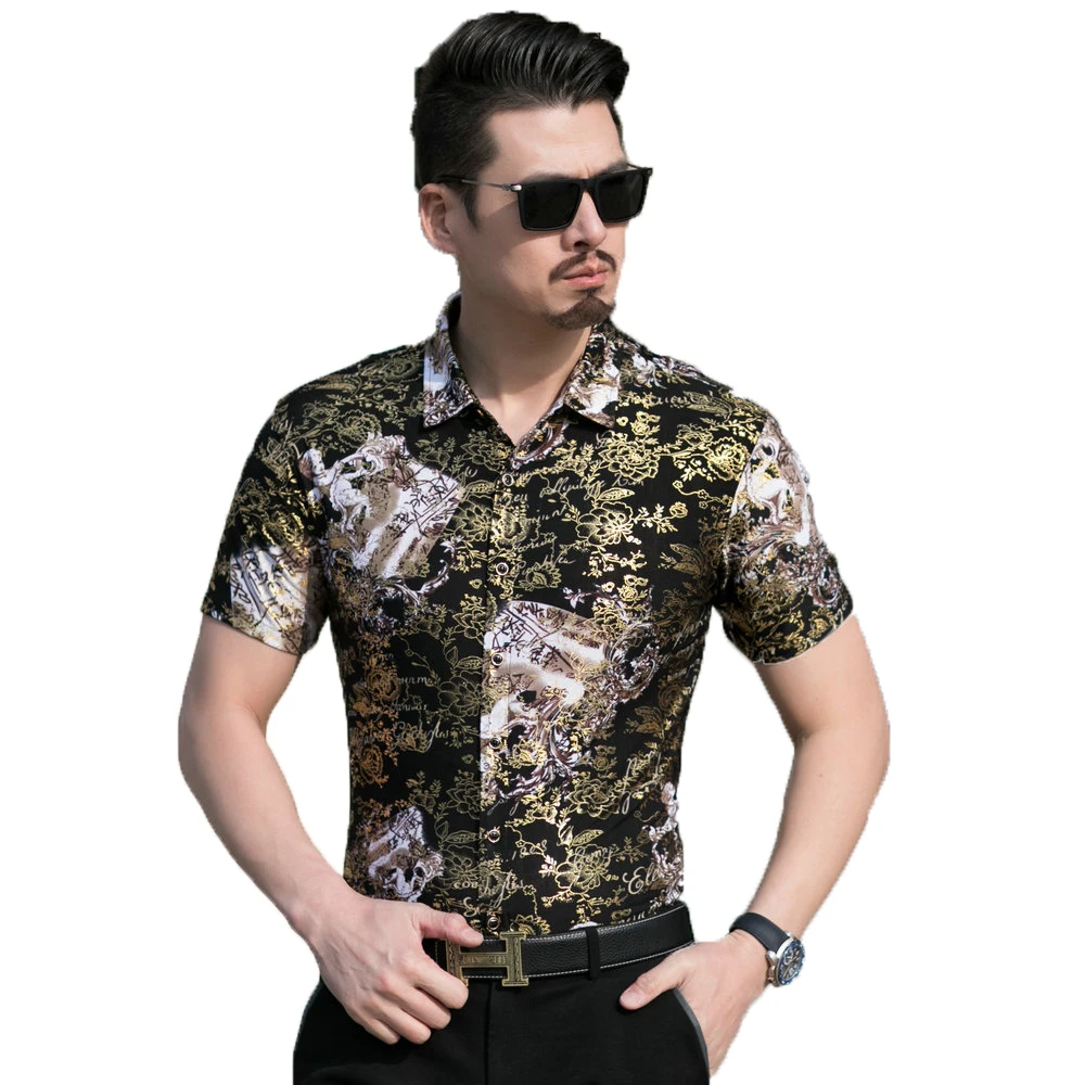 Men Summer Shirts Floral Gold Stamping Design Tops Male Slim Fit Short Sleeve Turn Down Collar Comfort Blouse Man Leisure Shirt
Men Summer Shirts Floral Gold Stamping Design Tops Male Slim Fit Short Sleeve Turn Down Collar Comfort Blouse Man Leisure Shirt