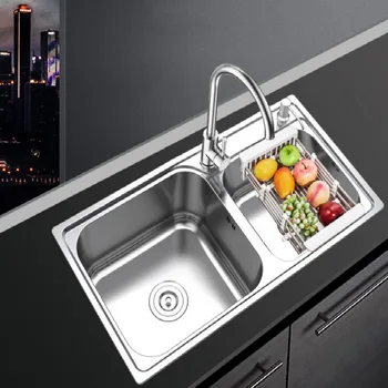 hot+cool 304 stainless steel sink kitchen sink double water sink bar with faucets pipe valve hose Liquid soap device holder
hot+cool 304 stainless steel sink kitchen sink double water sink bar with faucets pipe valve hose Liquid soap device holder