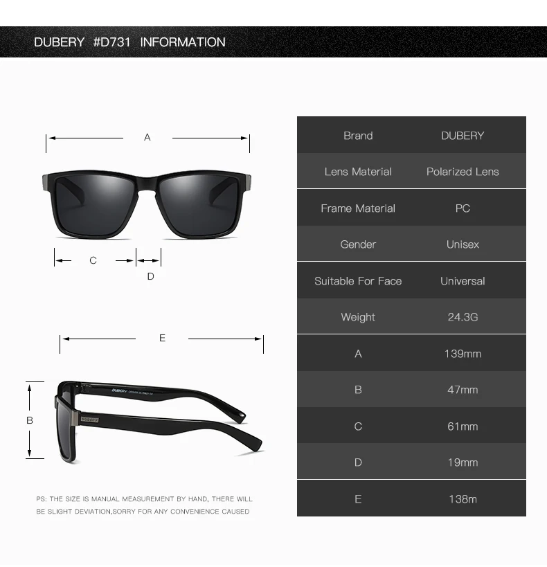 DUBERY 2018 Sport Sunglasses Polarized For Men Sun Glasses Square Driving Personality Color Mirror Luxury Brand Designer UV400 11