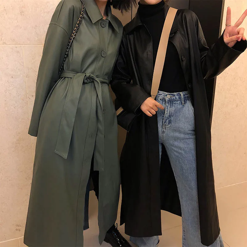 OFTBUY 2019 spring coat women biker PU leather jacket black long trench coat loose Windbreaker gothic korean office fashion
OFTBUY 2019 spring coat women biker PU leather jacket black long trench coat loose Windbreaker gothic korean office fashion