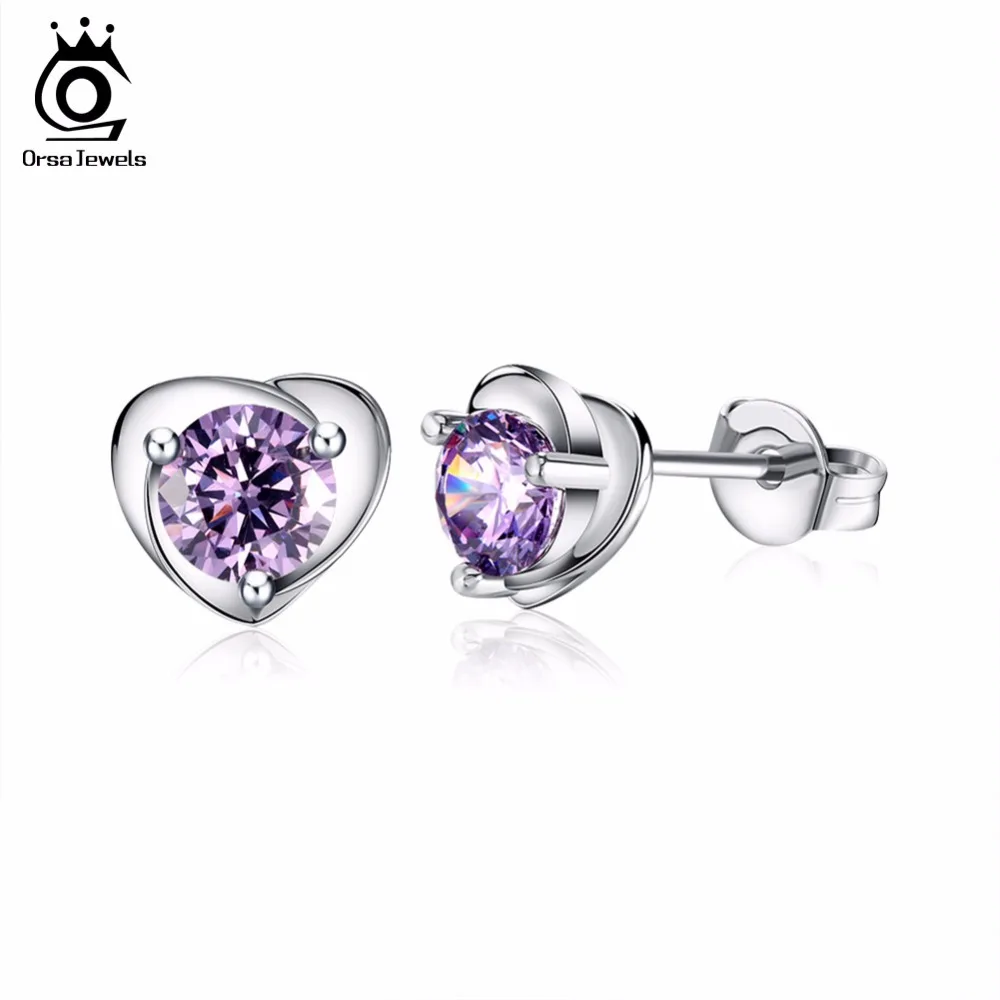ORSA JEWES Heart Shape Stud Earrings with 0.5ct Clear/Purple AAA Cubic Zirconia Fashion Silver Color Earring for Women OE30
ORSA JEWES Heart Shape Stud Earrings with 0.5ct Clear/Purple AAA Cubic Zirconia Fashion Silver Color Earring for Women OE30