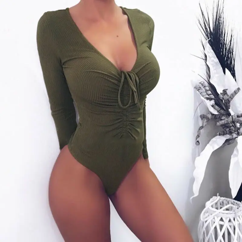 NEW Women Smoke Plait Bandage Bodysuits Skinny Stretch Knit Romper Long Sleeve V Neck Body Tops Solid Color Jumpsuit 4Colors
NEW Women Smoke Plait Bandage Bodysuits Skinny Stretch Knit Romper Long Sleeve V Neck Body Tops Solid Color Jumpsuit 4Colors
