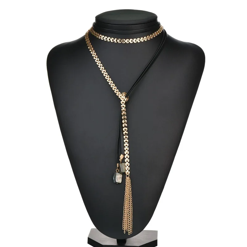 multi-layers fashion gold color chain tassel pendant black leather chain stone pendant charm Choker Necklace women
multi-layers fashion gold color chain tassel pendant black leather chain stone pendant charm Choker Necklace women