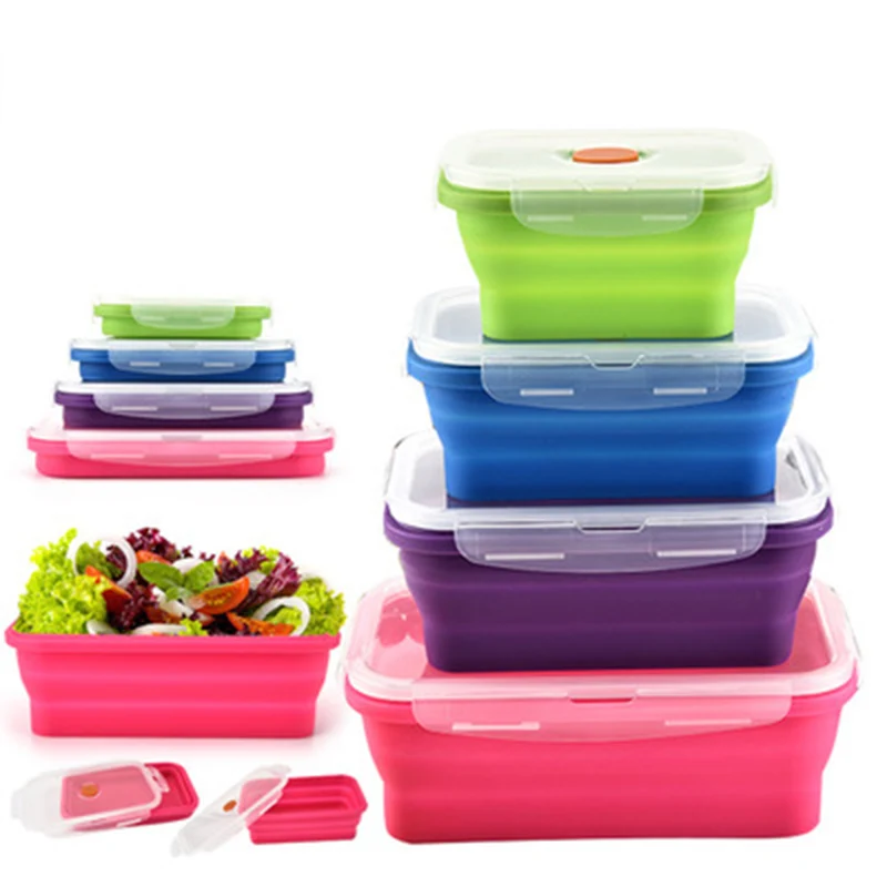 Baby Food Storage Food-grade Silicone Children Folding Box Portable Outdoor Camping Travel Non Toxic Toddler Dinnerware BB5063 (1)