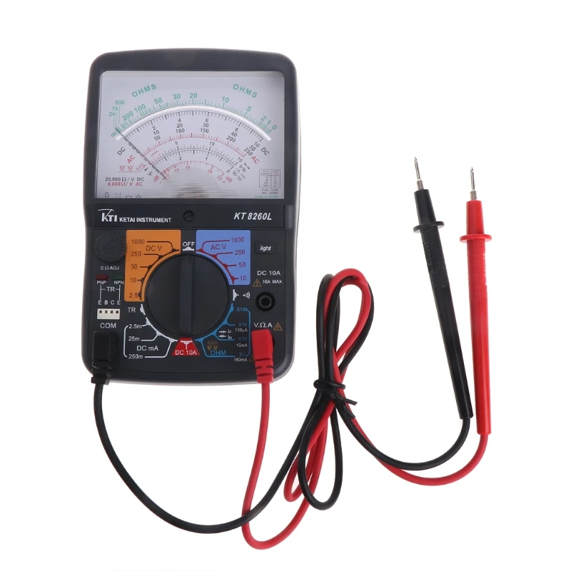 KT8260L Analog Multimeter ACV/DCV/DCA/Electric Ohm Resistance Tester w/ Test Pen
KT8260L Analog Multimeter ACV/DCV/DCA/Electric Ohm Resistance Tester w/ Test Pen