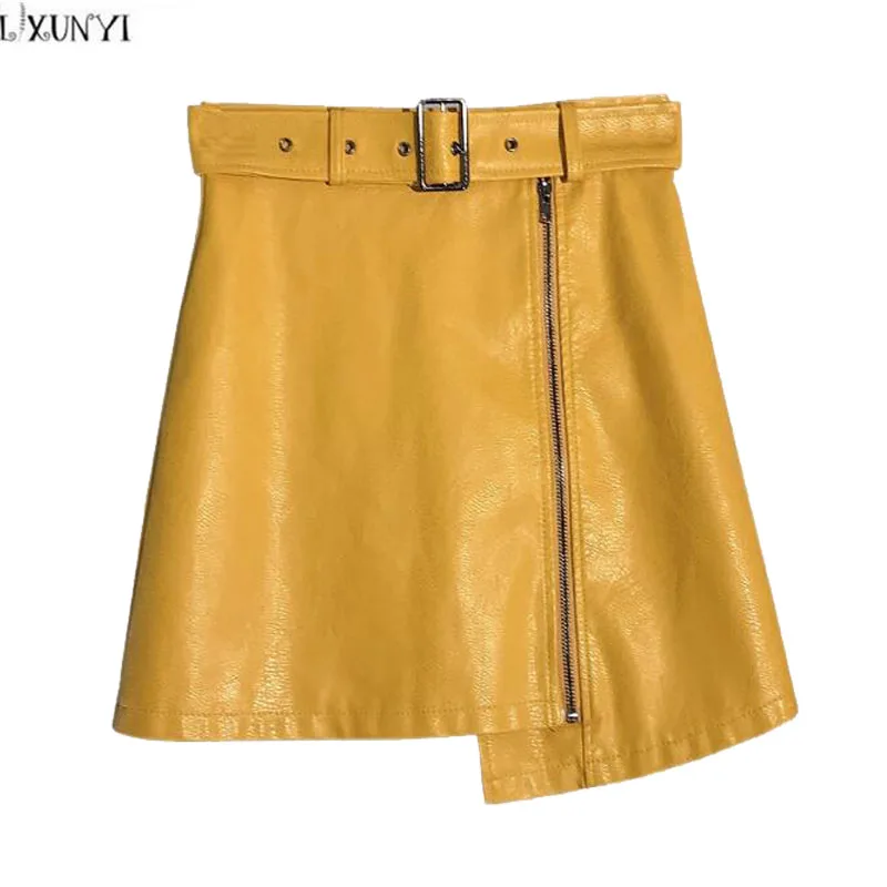 LXUNYI Yellow PU Leather Skirt High Waist Spring Autumn Fashion Belt Slim A Line Irregular Short Skirt Sexy Black Leather Skirts
LXUNYI Yellow PU Leather Skirt High Waist Spring Autumn Fashion Belt Slim A Line Irregular Short Skirt Sexy Black Leather Skirts