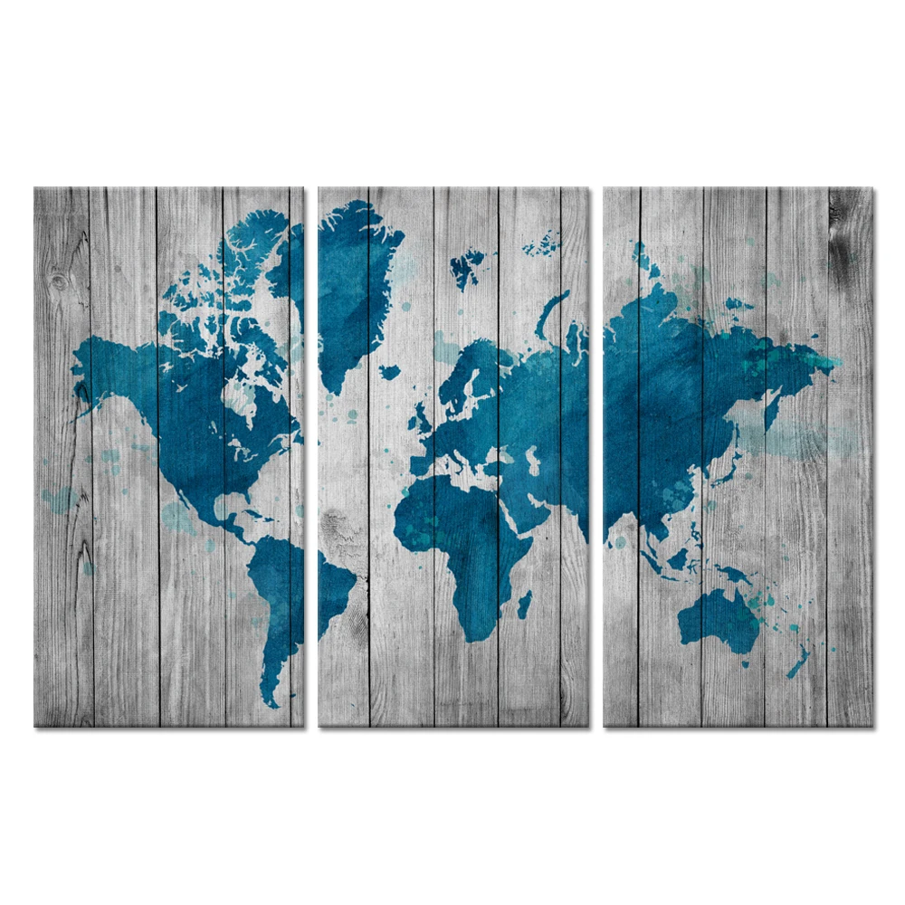 3 Pieces World Map Canvas Wall Art Vintage Teal Blue Map of The World On Grey Wood Background Contemporary Picture For Home Wall
3 Pieces World Map Canvas Wall Art Vintage Teal Blue Map of The World On Grey Wood Background Contemporary Picture For Home Wall