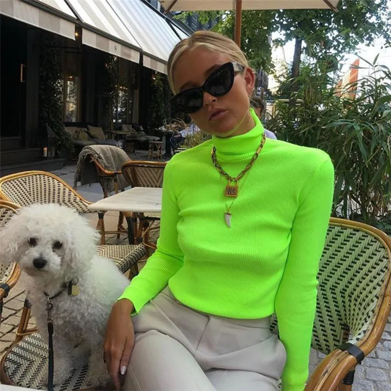2018 Kpop Tumblr Cotton Woven Women's Wild Fluorescent Turtleneck Knit Bottoming T-shirt 2019 Spring New Elastic Slim Top Women
2018 Kpop Tumblr Cotton Woven Women's Wild Fluorescent Turtleneck Knit Bottoming T-shirt 2019 Spring New Elastic Slim Top Women