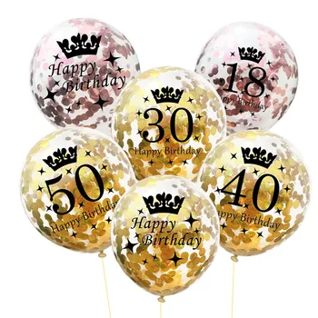 5pc Inflatable Confetti Balloons 12 Inch Latex Clear Birthday Balloons 18 30 40 50 Anniversary Wedding Decoration Party Favors
