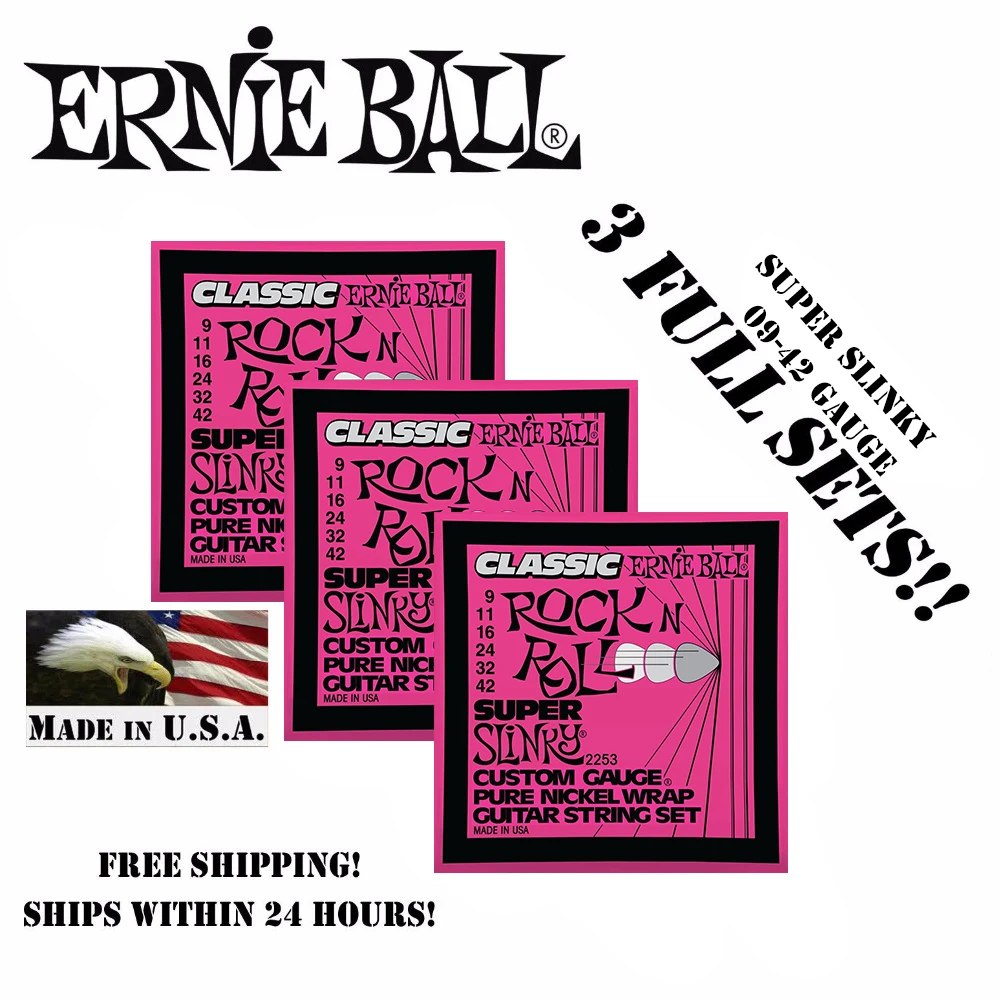 

3 Packs! Original Ernie Ball 2253 Classic Super Slinky Electric Guitar Strings 9-42 3 Pack