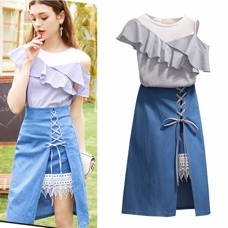 Women Sets Clothes Casual Women Stripped Ruffles Blouse And Cut Sexy Lace Up Casual Skirts Twinsets Skirts Suits Set NS980
Women Sets Clothes Casual Women Stripped Ruffles Blouse And Cut Sexy Lace Up Casual Skirts Twinsets Skirts Suits Set NS980