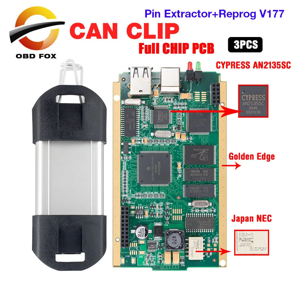 For renault Can Clip V183 Gold Full Chip CYPRESS AN2135SC AN2131QC Clip Car Diagnostic Tool Pin Extractor+Reprog V177 3pcs/lot
For renault Can Clip V183 Gold Full Chip CYPRESS AN2135SC AN2131QC Clip Car Diagnostic Tool Pin Extractor+Reprog V177 3pcs/lot