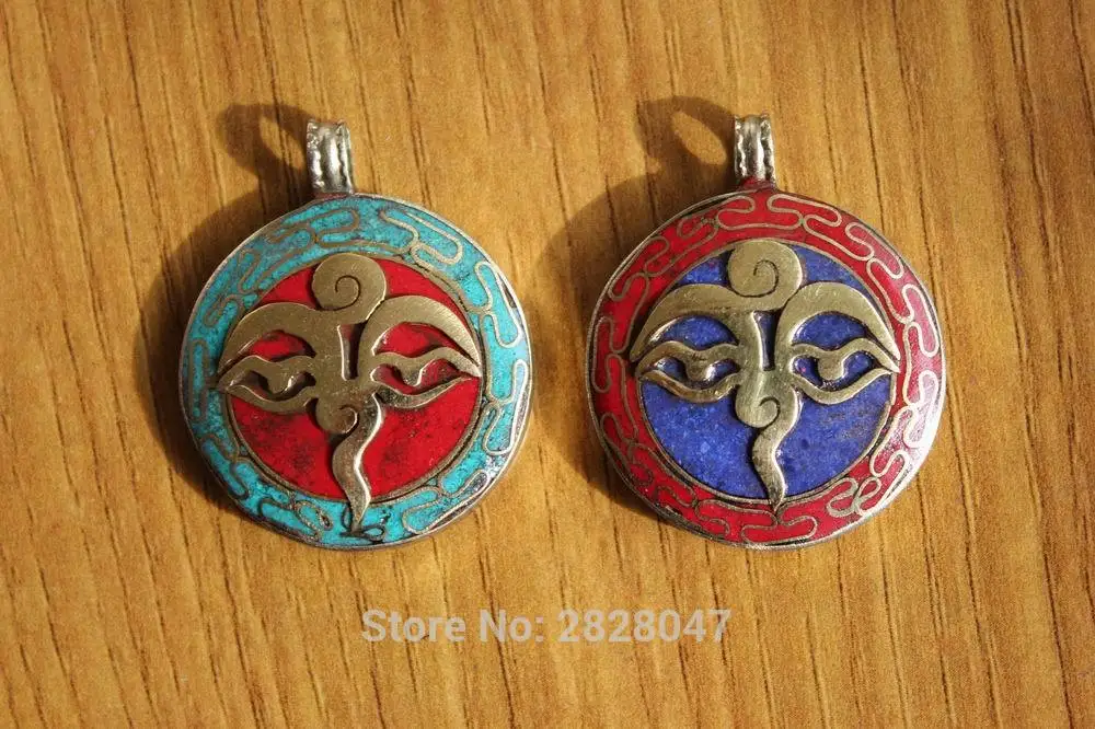 PN915 Ethnic Tibetan Brass Inlaid Coral Lapis Stone Buddha Eye Amulet Pendant Handmade Nepalese 32mm Round Women Pendant
PN915 Ethnic Tibetan Brass Inlaid Coral Lapis Stone Buddha Eye Amulet Pendant Handmade Nepalese 32mm Round Women Pendant