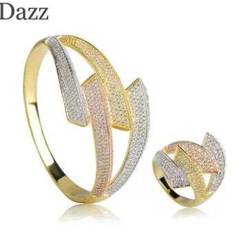 Dazz Luxury Irregular Three Tone Colors Interval Design Bangle Ring Full Zircon Jewelry Set Women Bridal Gift Copper Accessories
Dazz Luxury Irregular Three Tone Colors Interval Design Bangle Ring Full Zircon Jewelry Set Women Bridal Gift Copper Accessories