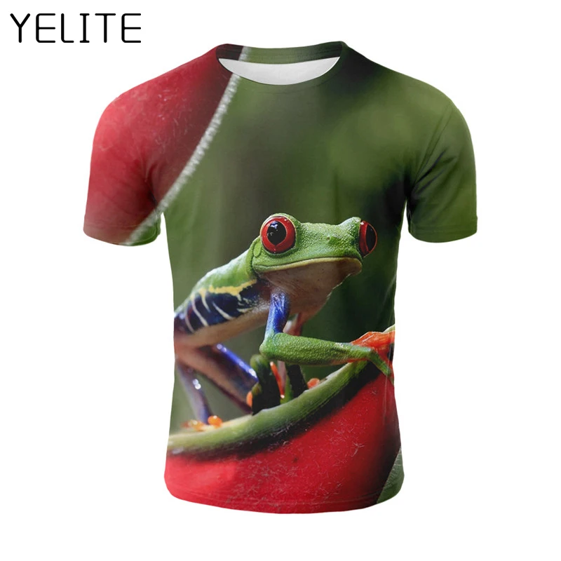 YELITE 2019 красивая футболка с лягушкой 3D принтом яркая забавная коротким рукавом и