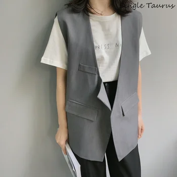 Woman Vest Blazers Summer Fall Sleeveless Cardigan Office Lady Formal Woven Waistcoat V-collar Gray Black Bleiser Feminino 2019
Woman Vest Blazers Summer Fall Sleeveless Cardigan Office Lady Formal Woven Waistcoat V-collar Gray Black Bleiser Feminino 2019