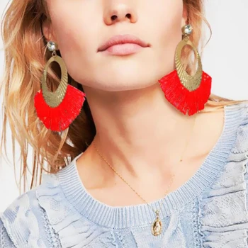 EK2146 12 Colors Bohemian Handmade Fan Shaped Drop Earrings Fringed Tassel Statement Zircon Big Round Earrings For Women Jewelry
EK2146 12 Colors Bohemian Handmade Fan Shaped Drop Earrings Fringed Tassel Statement Zircon Big Round Earrings For Women Jewelry