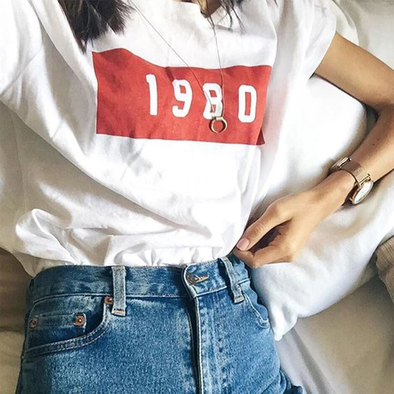 New Knitted T Shirts Women 1980 Tee Solid Ladies White Casual Top Female Summer T-shirt Autumn Print Letter T-shirt
New Knitted T Shirts Women 1980 Tee Solid Ladies White Casual Top Female Summer T-shirt Autumn Print Letter T-shirt
