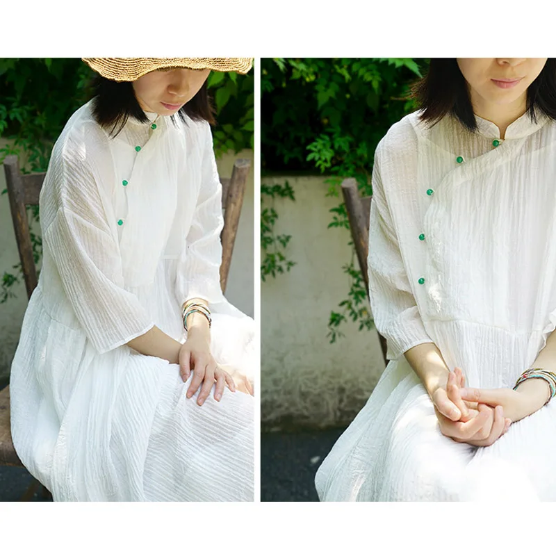 SCUWLINEN 2019 Women Summer Dress Vintage Chinese Style Stand Collar Jade Bead Buckle Loose Tencel Dress Casual Long Robe L18118
SCUWLINEN 2019 Women Summer Dress Vintage Chinese Style Stand Collar Jade Bead Buckle Loose Tencel Dress Casual Long Robe L18118