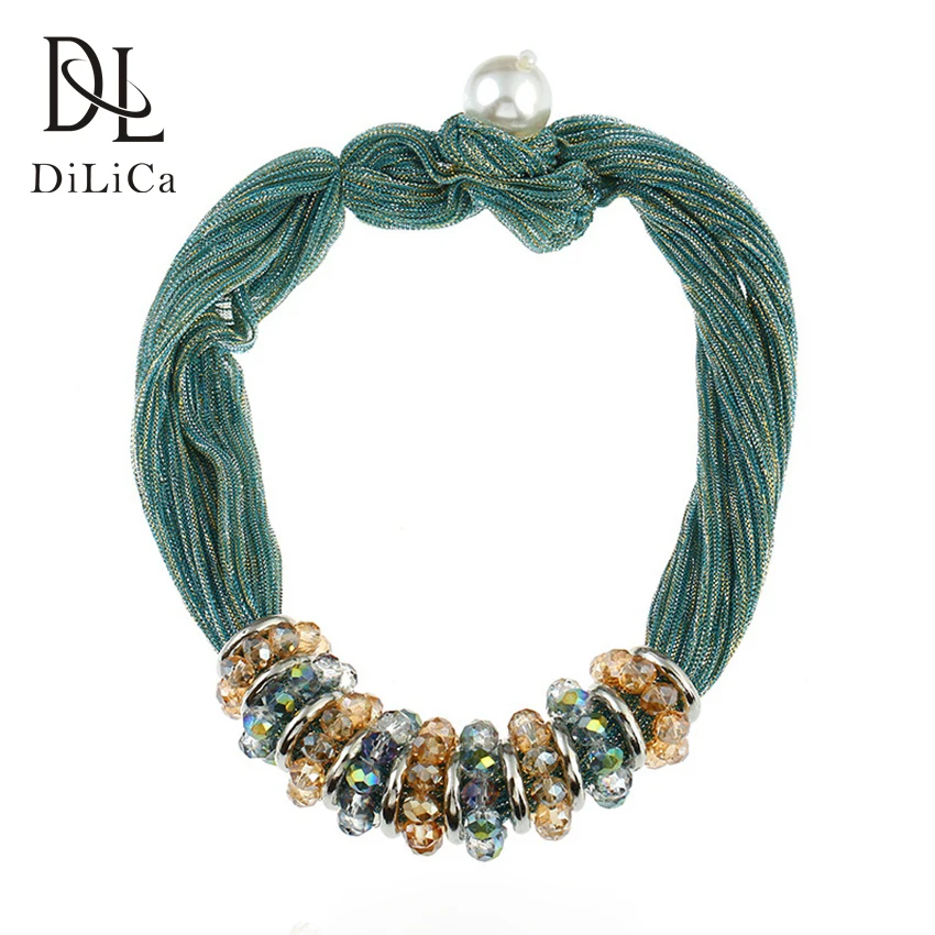 DiLiCa Women Fashion Statement Necklace Handmade Simulated Pearl Crystal Charms Chokers Necklaces Boho Choker Ribbon | Украшения и
