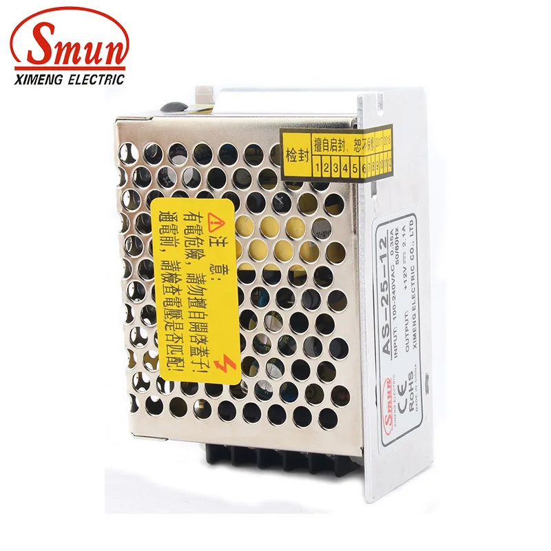 SMUN AS-25-12 Small Volume 25W 12VDC 2A Switching Power Supply With CE ROHS Certificated
SMUN AS-25-12 Small Volume 25W 12VDC 2A Switching Power Supply With CE ROHS Certificated