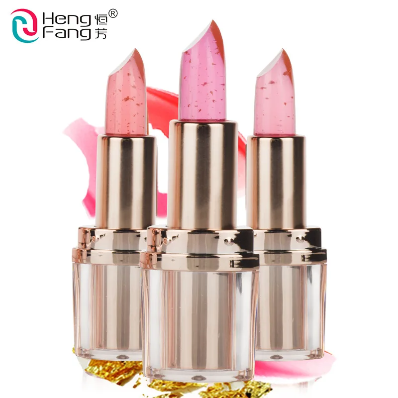 

2017 Gold Leaf Jelly 3 Colors Lipstick Temperature-changed Lip Balm Moisturizer Lips 3.5g Beauty Makeup Brand HengFang smrp