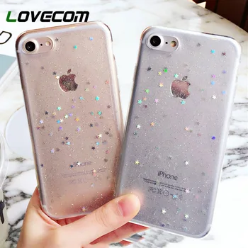 LOVECOM Transparent Soft TPU Phone Case For iPhone XS XR XS Max X 5 5S SE 6 6S 7 8 Plus Bling Glitter Stars Phone Back Case Gift