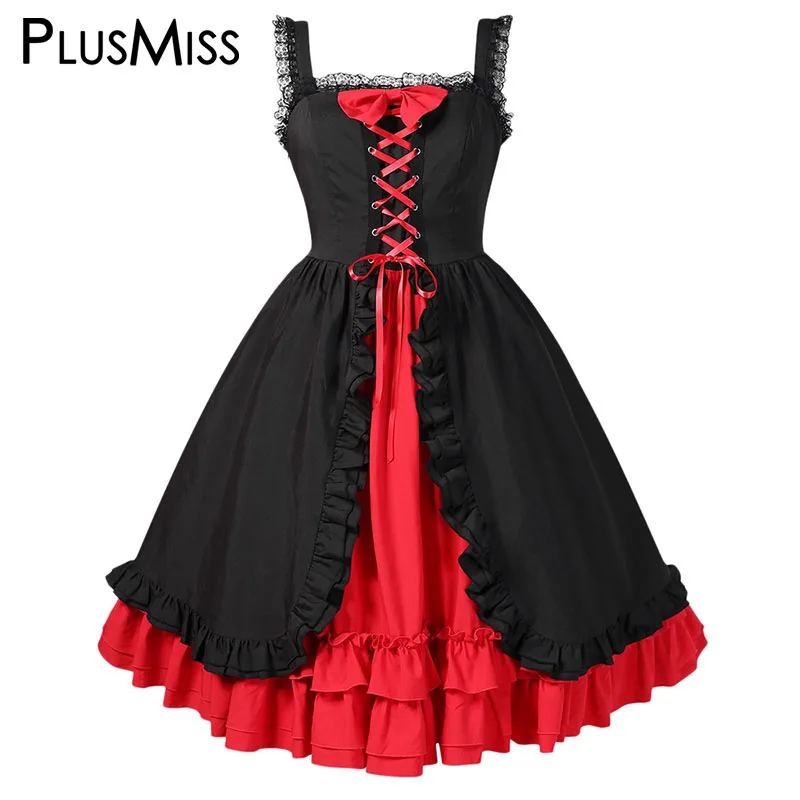 

PlusMiss Plus Size Sexy Gothic Lolita Vintage Retro Dress 5XL XXXXL XXXL XXL Women Sleeveless Ruffle Lace Party Dresses Big Size