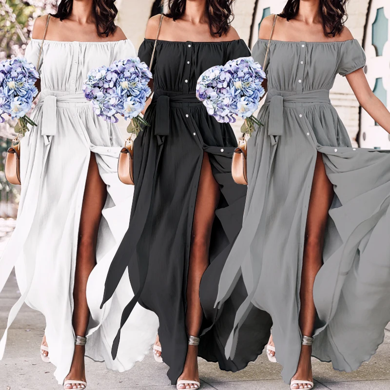 2019 Summer Solid Ruffle Dress Celmia Women Sexy Off Shoulder Casual Loose Buttons Split Maxi Long Dress Plus Size Belt Vestidos
2019 Summer Solid Ruffle Dress Celmia Women Sexy Off Shoulder Casual Loose Buttons Split Maxi Long Dress Plus Size Belt Vestidos