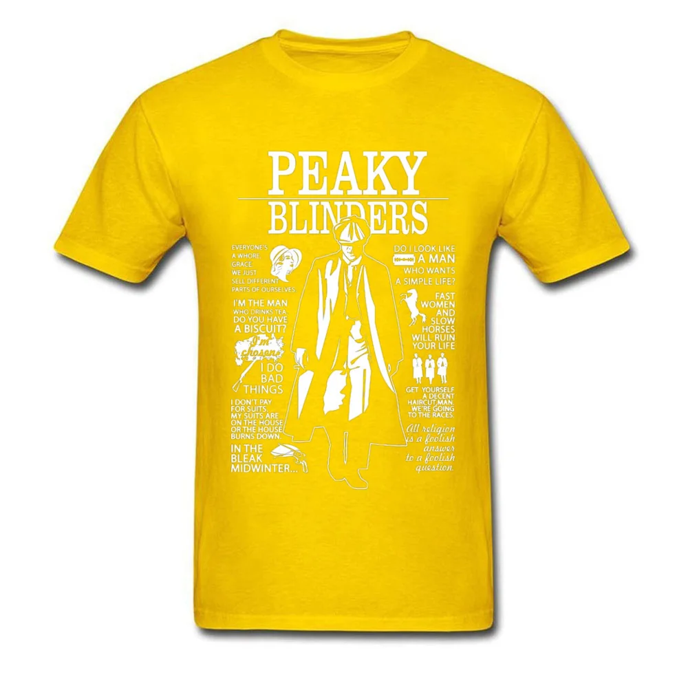 Crew Neck Tommy Shelby Quotes Pure Cotton Men T Shirt Casual Short Sleeve Tops T Shirt Special Simple Style Tops Shirt Tommy Shelby Quotes yellow