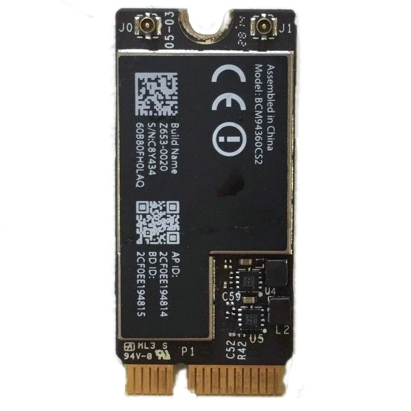 Беспроводная карта Bluetooth BCM94360CS2 для Macbook Air 11 дюймов A1465/13 дюймов A1466 2013 ~ 2016
Беспроводная карта Bluetooth BCM94360CS2 для Macbook Air 11 дюймов A1465/13 дюймов A1466 2013 ~ 2016