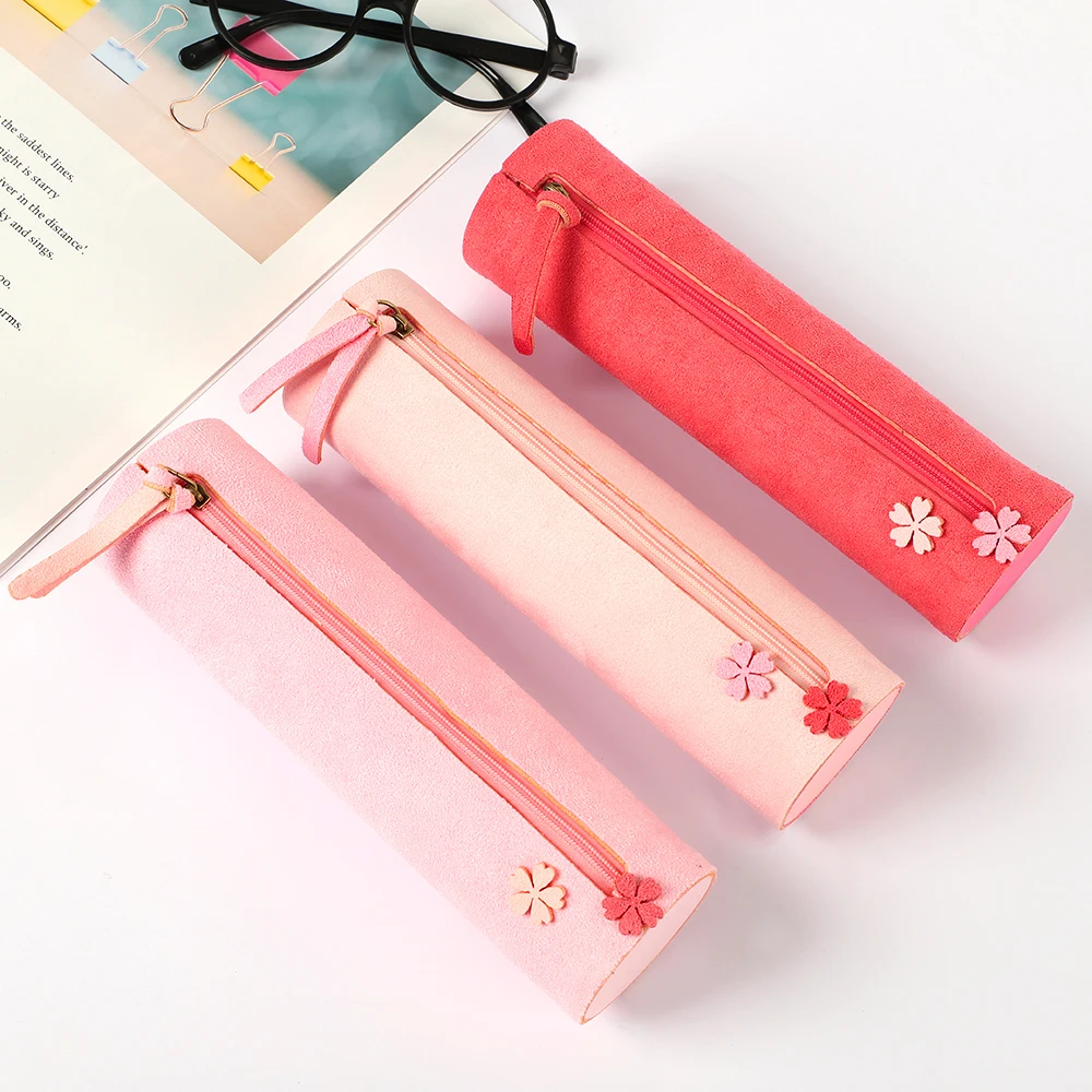 

JIANWU 1PC Cute Solid Color suede Pencil Case For Girls kawaii sakura Pencil Bag Stationery Pencilcase Kawaii School Supplies