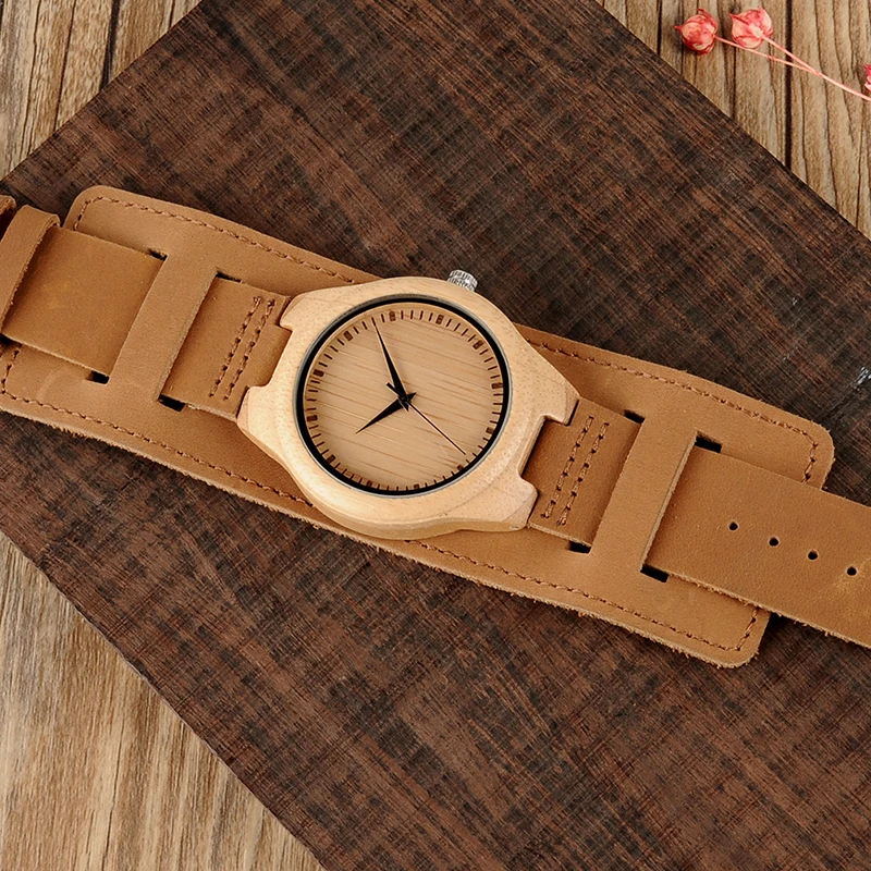 BOBO BIRD Men's Bamboo Leather Cuff Strap Watch BOBO BIRD Men's Bamboo Leather Cuff Strap Watch