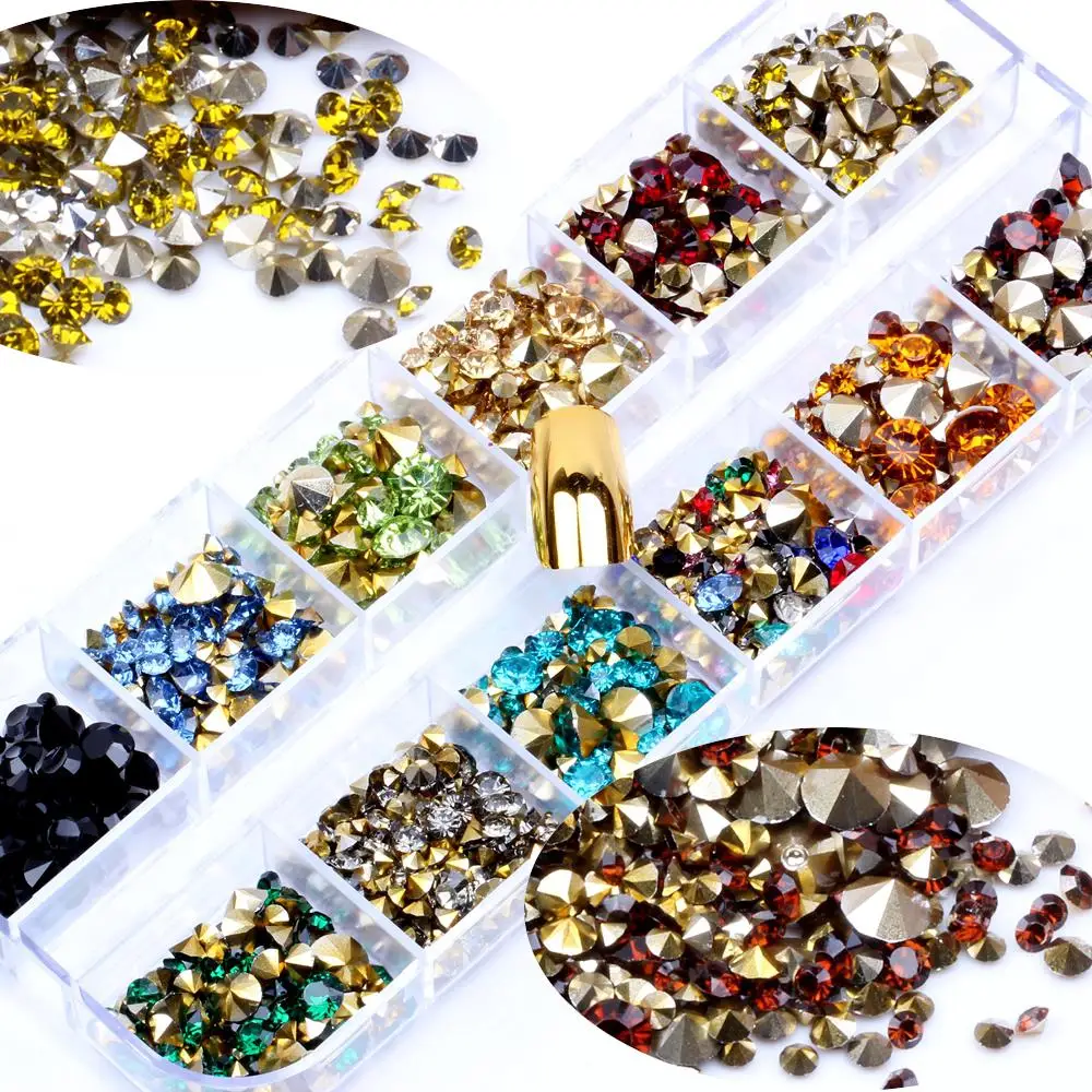 12 Colors/box Mixed Size 1200pcs Resin Point bottom Rhinestones Glue On Diamond Jewelry Nail Art Wedding Dress Decoration DIY
12 Colors/box Mixed Size 1200pcs Resin Point bottom Rhinestones Glue On Diamond Jewelry Nail Art Wedding Dress Decoration DIY