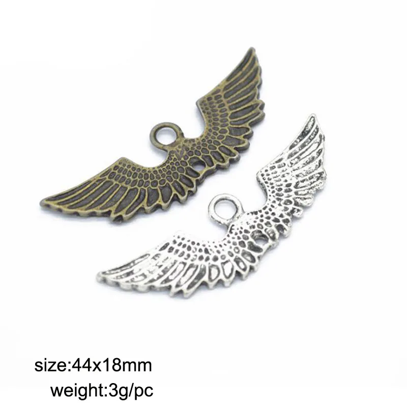 

30pcs/lot Antique Silver/Antique Bronze 44x18mm Angel Wing Charm Pendant Fit DIY Jewelry Making