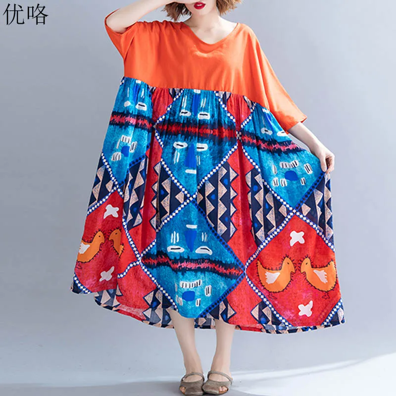 Plus Size 4XL 5XL 6XL 7XL Art Ethnic Print Splice Summer Women Sundress Vintage Loose Batwing Long Dress Cotton Dresses 2019 New
Plus Size 4XL 5XL 6XL 7XL Art Ethnic Print Splice Summer Women Sundress Vintage Loose Batwing Long Dress Cotton Dresses 2019 New
