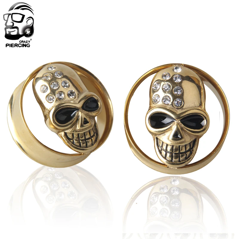 New Arrival 316L Stainless Steel Gold Fashion Skull Double Flares Ear Guage Plug Ear Tunnel Expanders Body Piercing Jewelry
New Arrival 316L Stainless Steel Gold Fashion Skull Double Flares Ear Guage Plug Ear Tunnel Expanders Body Piercing Jewelry