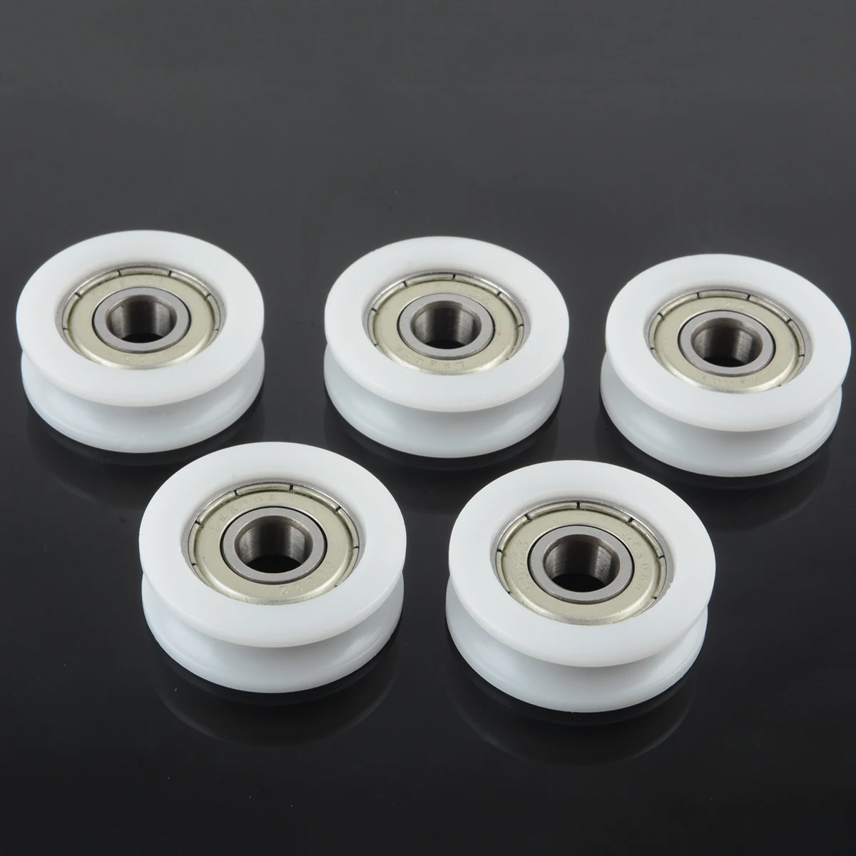 5pcs Ball Bearings 8*30*10mm Nylon Plastic Embedded High Carbon Steel 608 U Groove Ball Bearing Guide Pulley For Mobile Doors