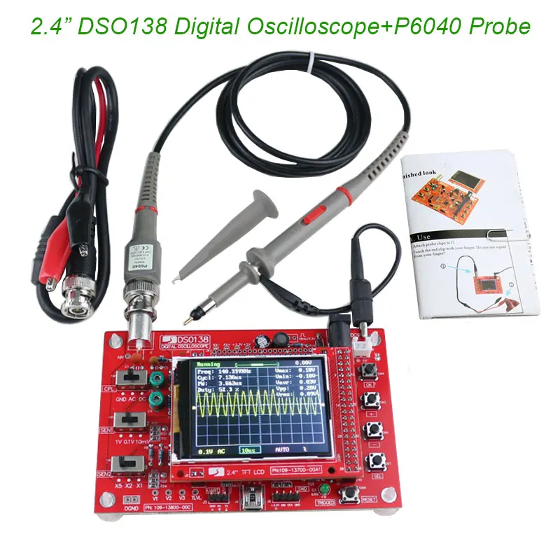 2.4" TFT Digital Oscilloscope 1Msps Kit Parts for Oscilloscope Making Electronic diagnostic-tool Learning Set DSO138+P6040 Probe
2.4" TFT Digital Oscilloscope 1Msps Kit Parts for Oscilloscope Making Electronic diagnostic-tool Learning Set DSO138+P6040 Probe