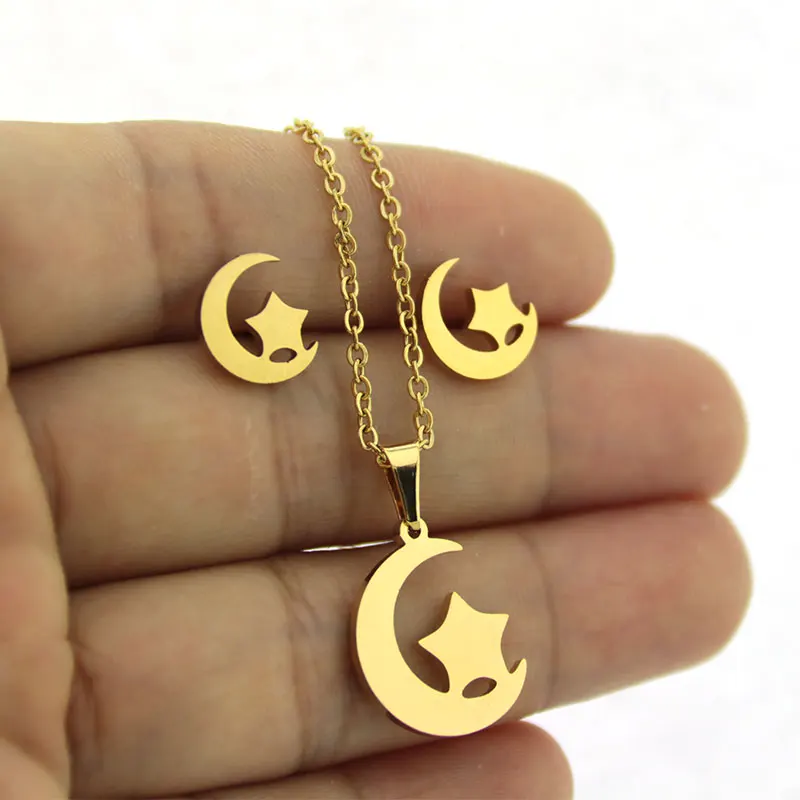 1 Set Golden Stainless Steel Moon And Star Jewelry Sets Charms Stars Earrings Necklace Women Girls Couple Gift
1 Set Golden Stainless Steel Moon And Star Jewelry Sets Charms Stars Earrings Necklace Women Girls Couple Gift