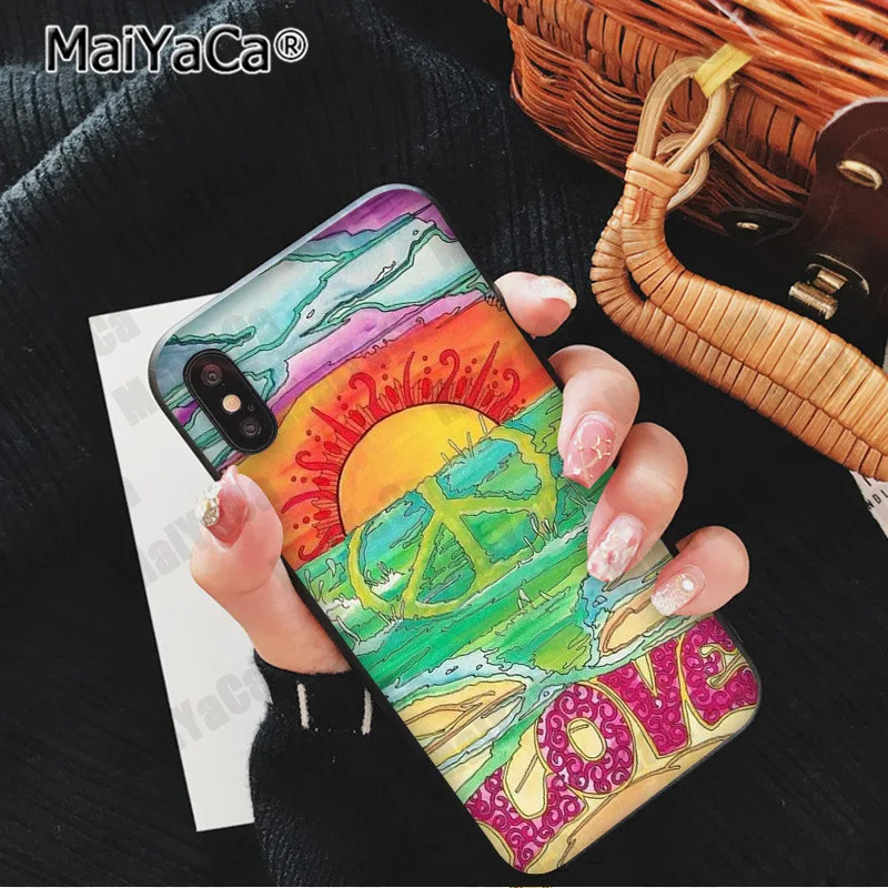MaiYaCa Hippy Hippie Psychedelic Art Peace Colorful Cute Phone Accessories Case for iPhone 5 5Sx 6 7 7plus 8 8Plus X XS MAX XR